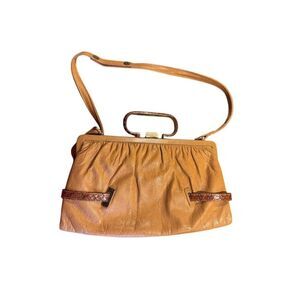 Vintage Tan Leather Top Handle Purse w/ Detachable Strap & Closure